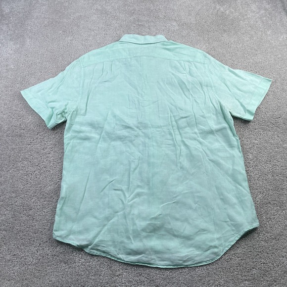 Nautica Shirt Mens Medium Green Linen Short Sleeve Collared Button Up Coastal‎ - Picture 7 of 12